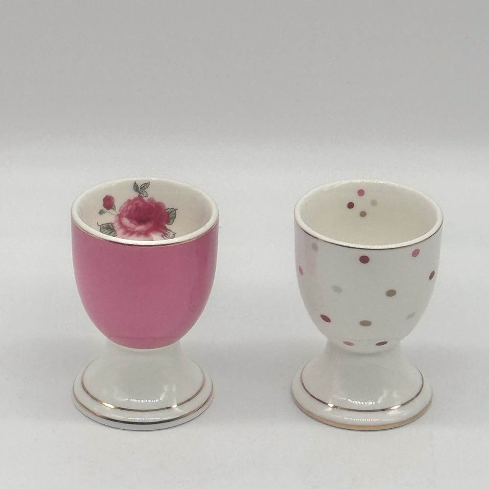 Shabby Chic Egg Cup Glazed Ceramic set of two